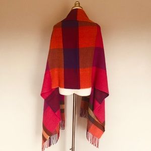 Fringed Plaid Scarf Red Pink Purple MERONA